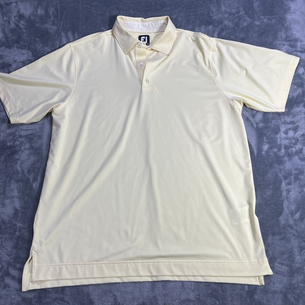 Footjoy Polo Shirt Mens Size Large Yellow Golf Short Sleeve Relaxed Stretch EUC